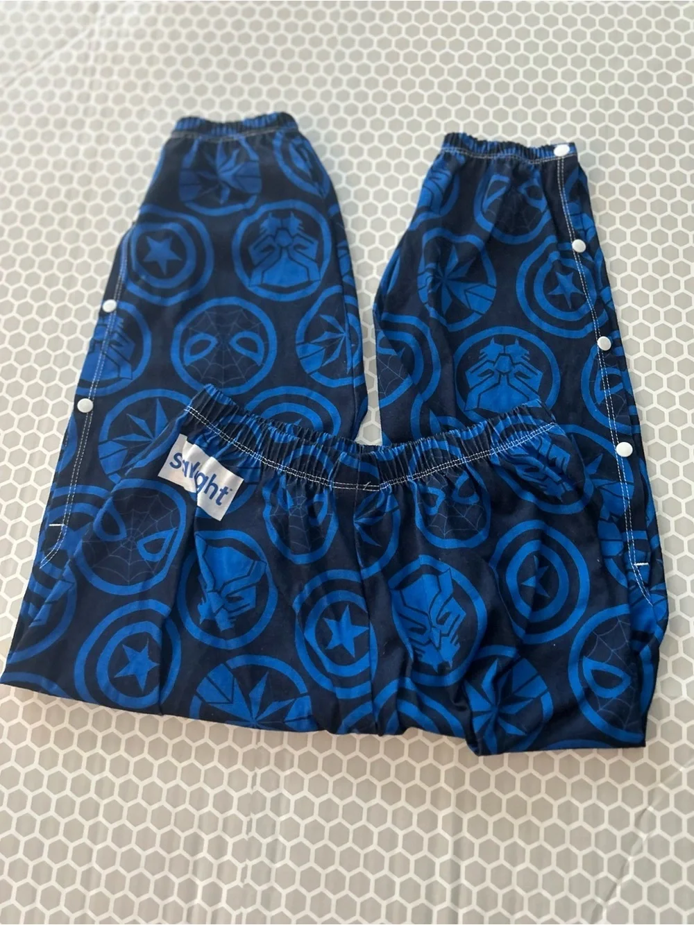Disney Marvel Navy and Royal Blue Kids Superhero Joggers w Snap Legs    Size S